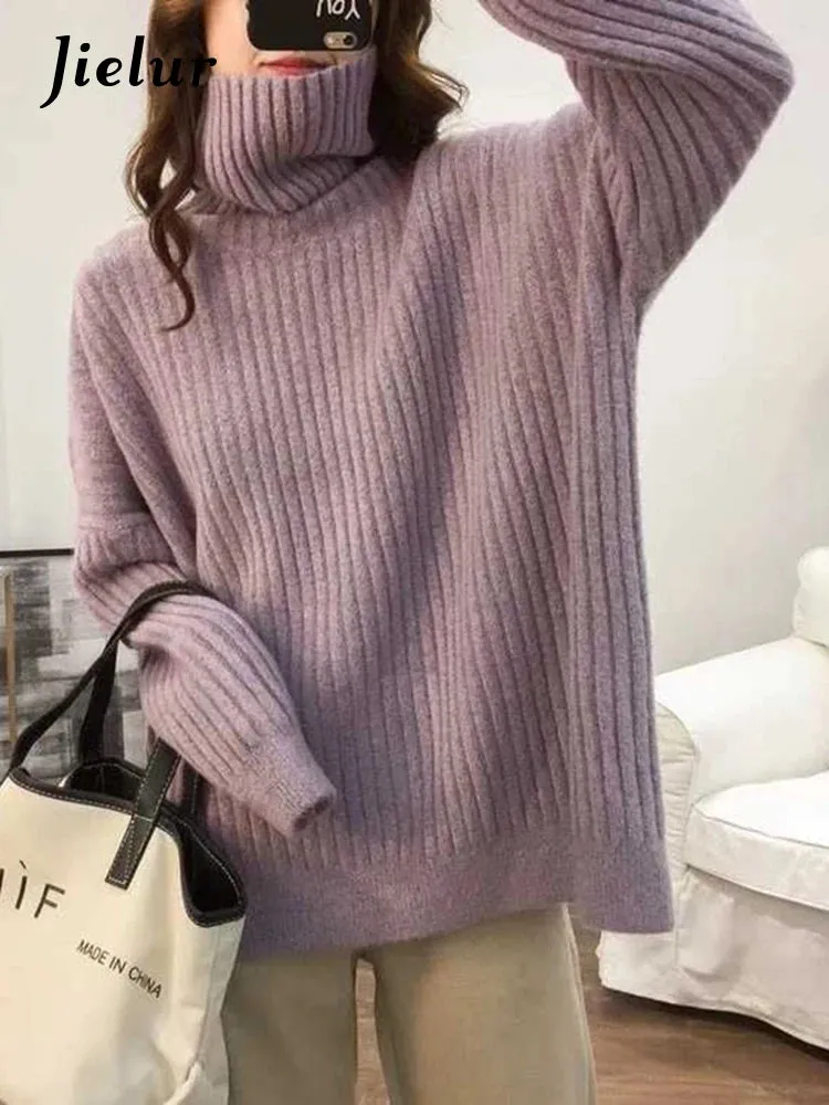 9 Colors Turtleneck Loose Sweater Women Autumn Winter Knitted Top Solid Color Pullovers Long Sleeve Casual Blue Sweaters