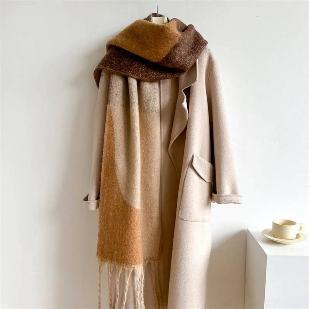 Accity | Geometric Colorblock Scarf: Dark Brown