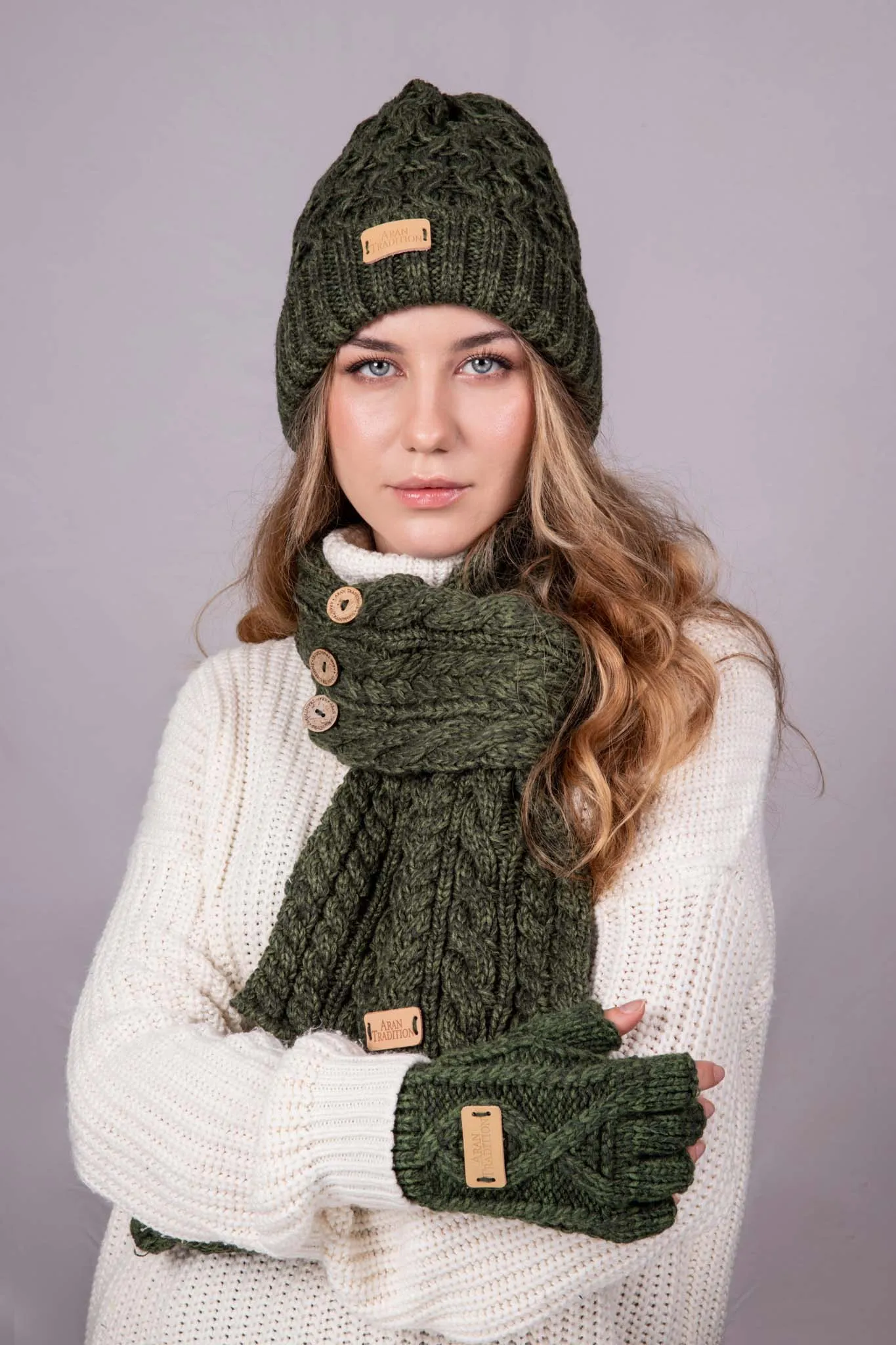 Aran Classic Cable Fingerless Gloves