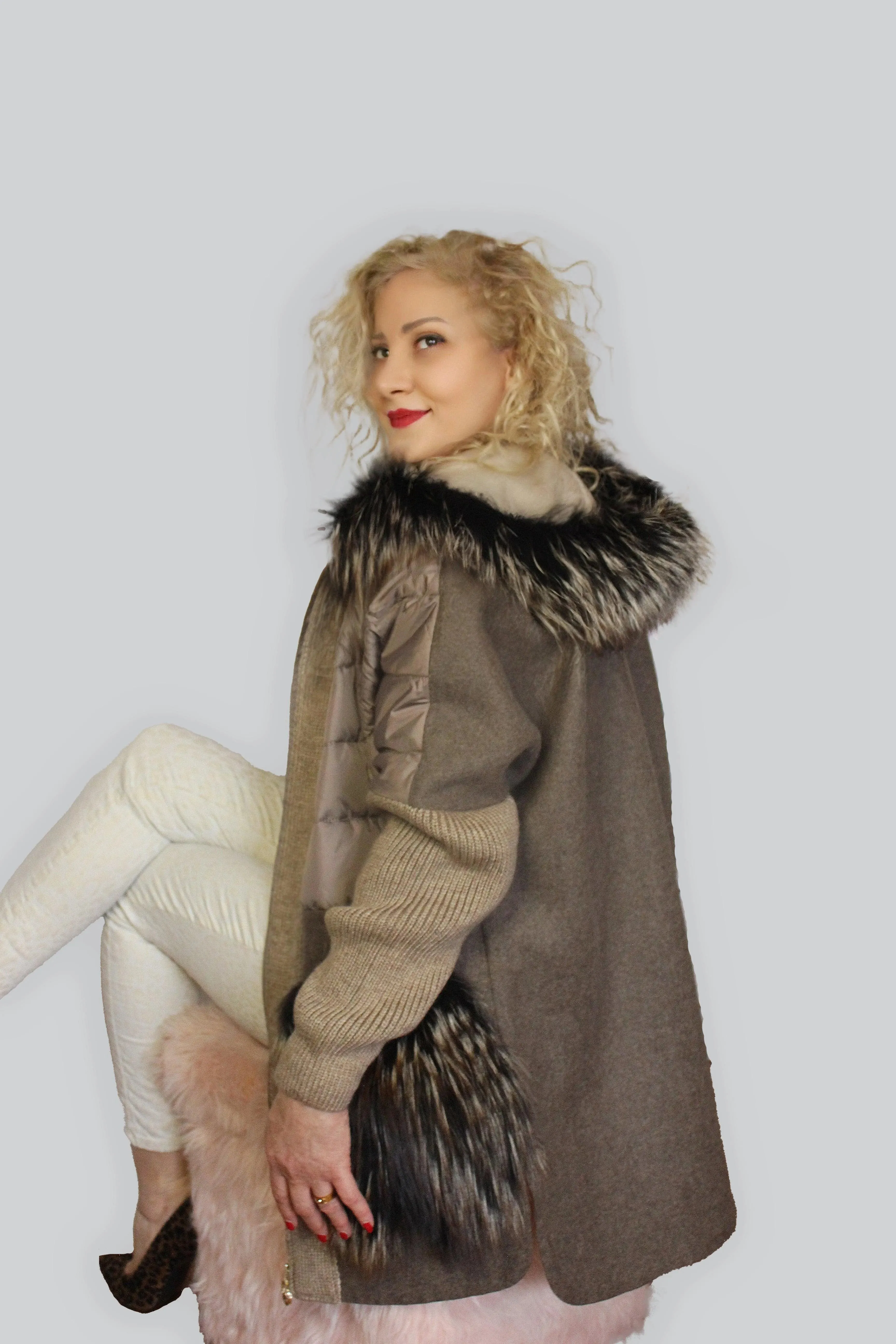 Cozy Handmade Wool &Racon Fur Coat