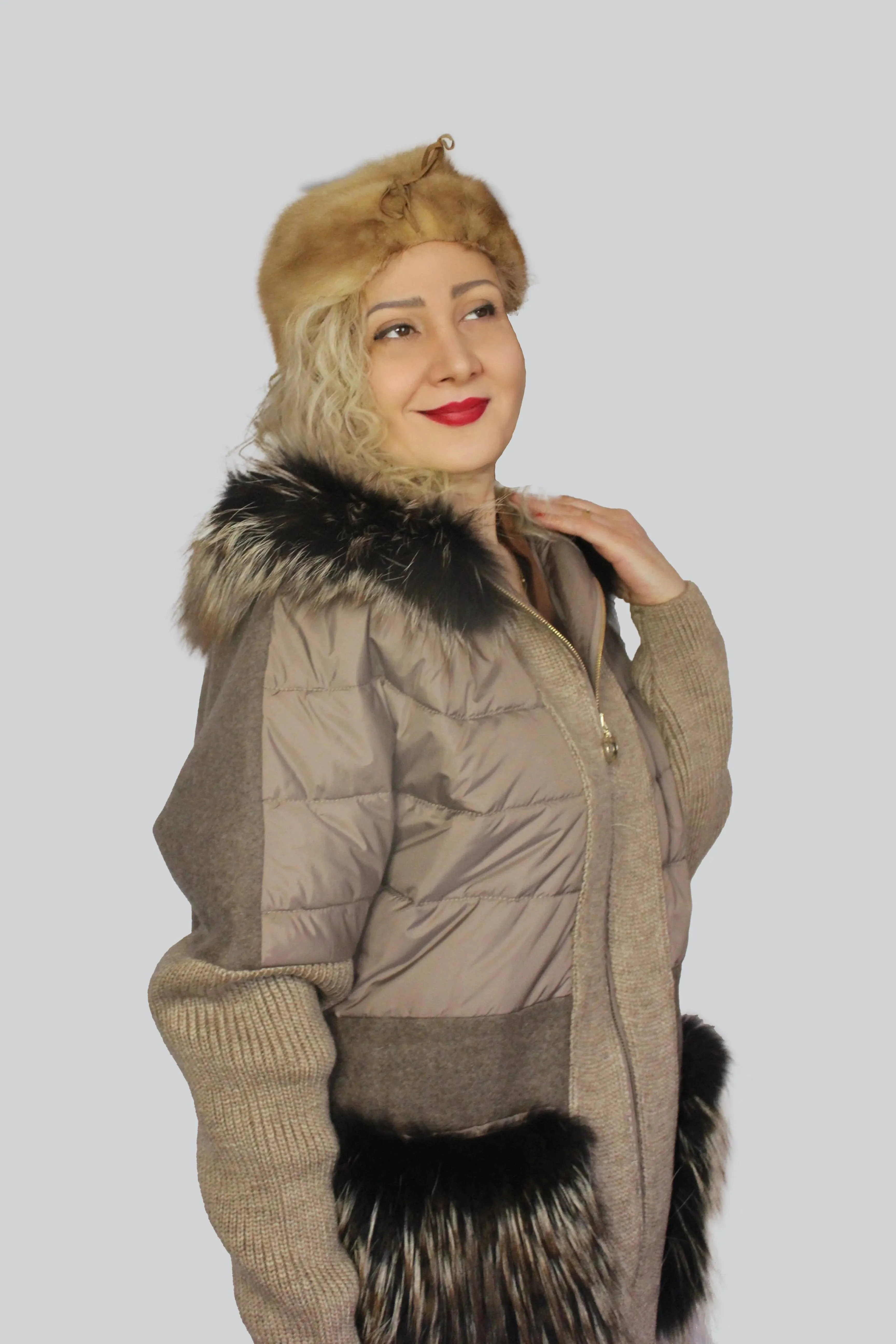 Cozy Handmade Wool &Racon Fur Coat