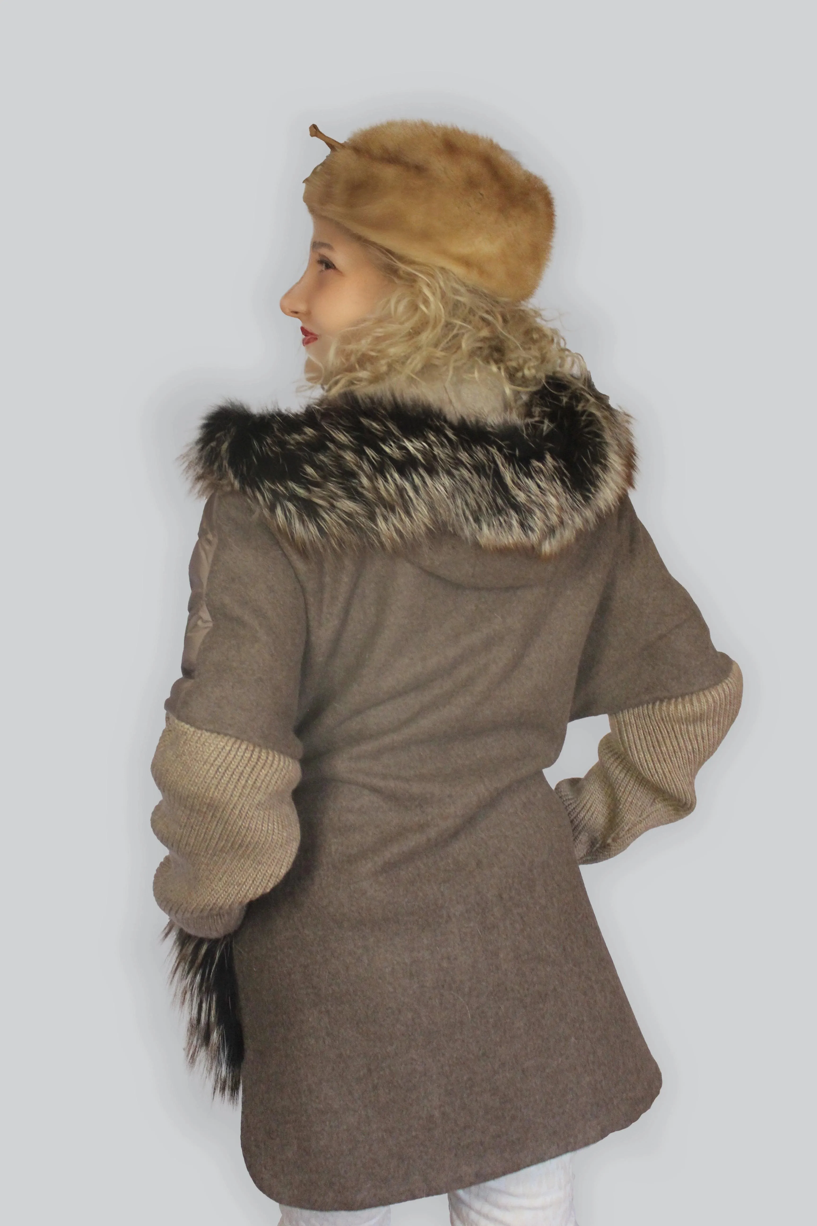 Cozy Handmade Wool &Racon Fur Coat