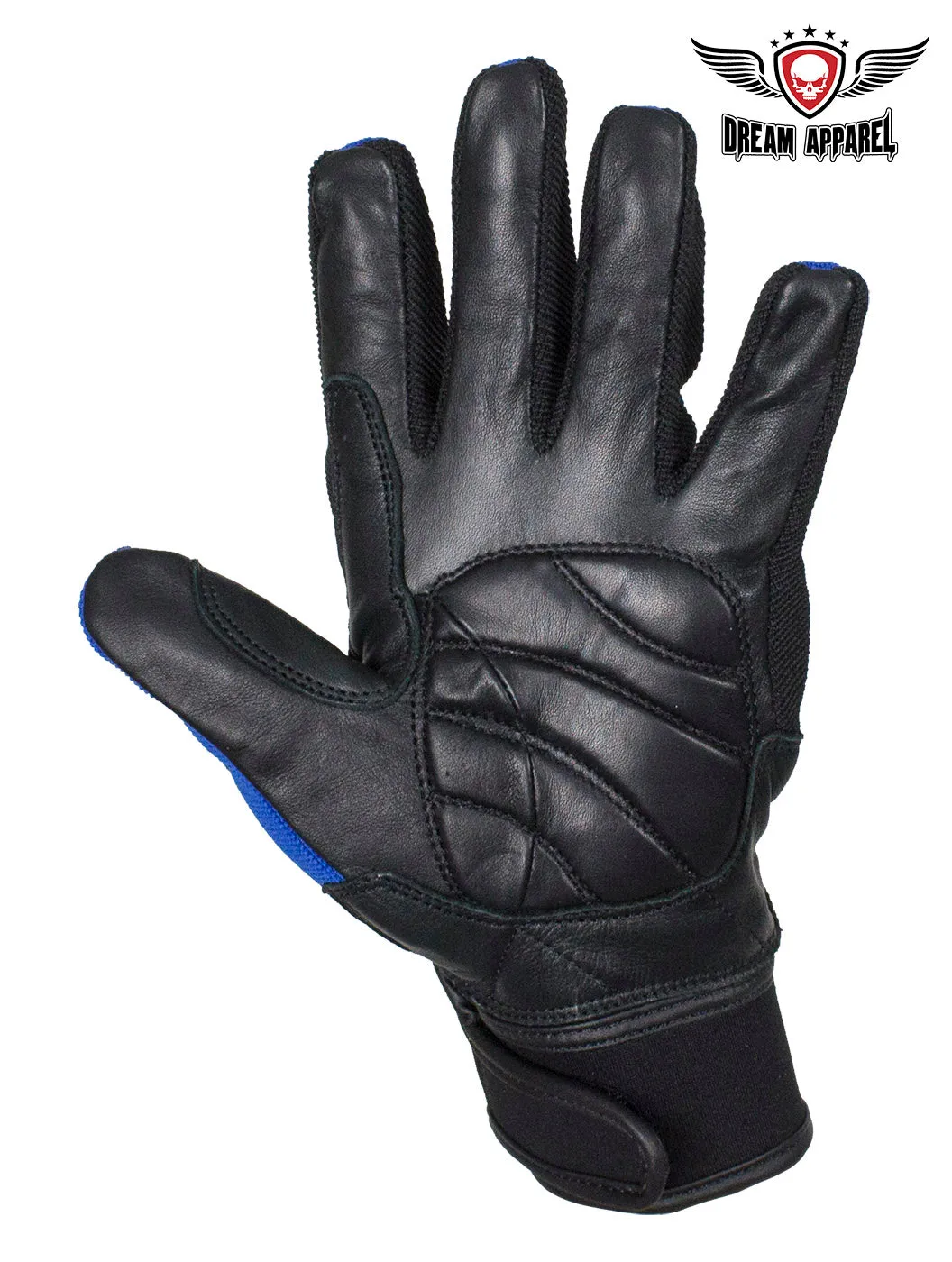 Dream Apparel Blue/Black Knuckle Protector Leather Motorcycle Gloves