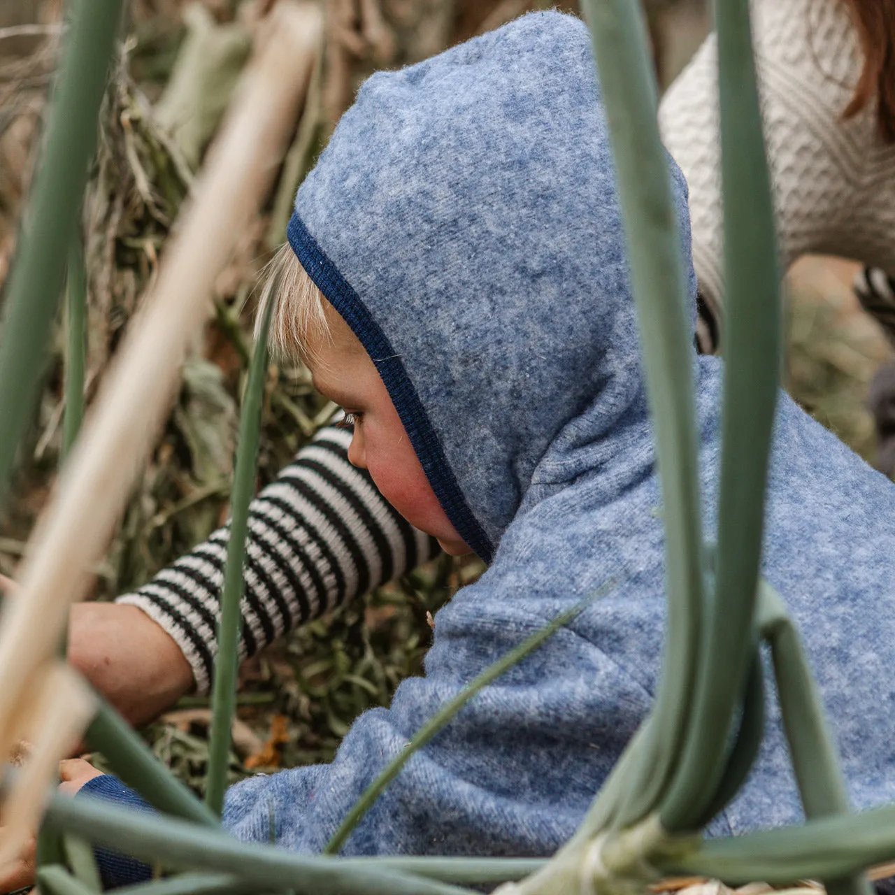 Hooded Overalls - Organic Wool/Cotton Fleece - Blue Melange (6m-3y)