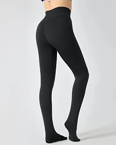 HSR Winter Warm Thermal Fleece Lined Thick Tights Women Slim Fit Leggings Pants Waist Size : 26 to 34 Inch Stretchable (Footed-Black)