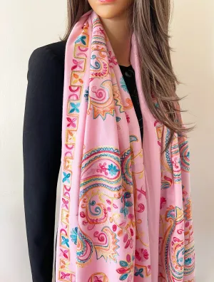 LARGE PINK COLOURFUL PAISLEY CASHMERE COTTON BLEND WINTER SHAWL BLANKET SCARF