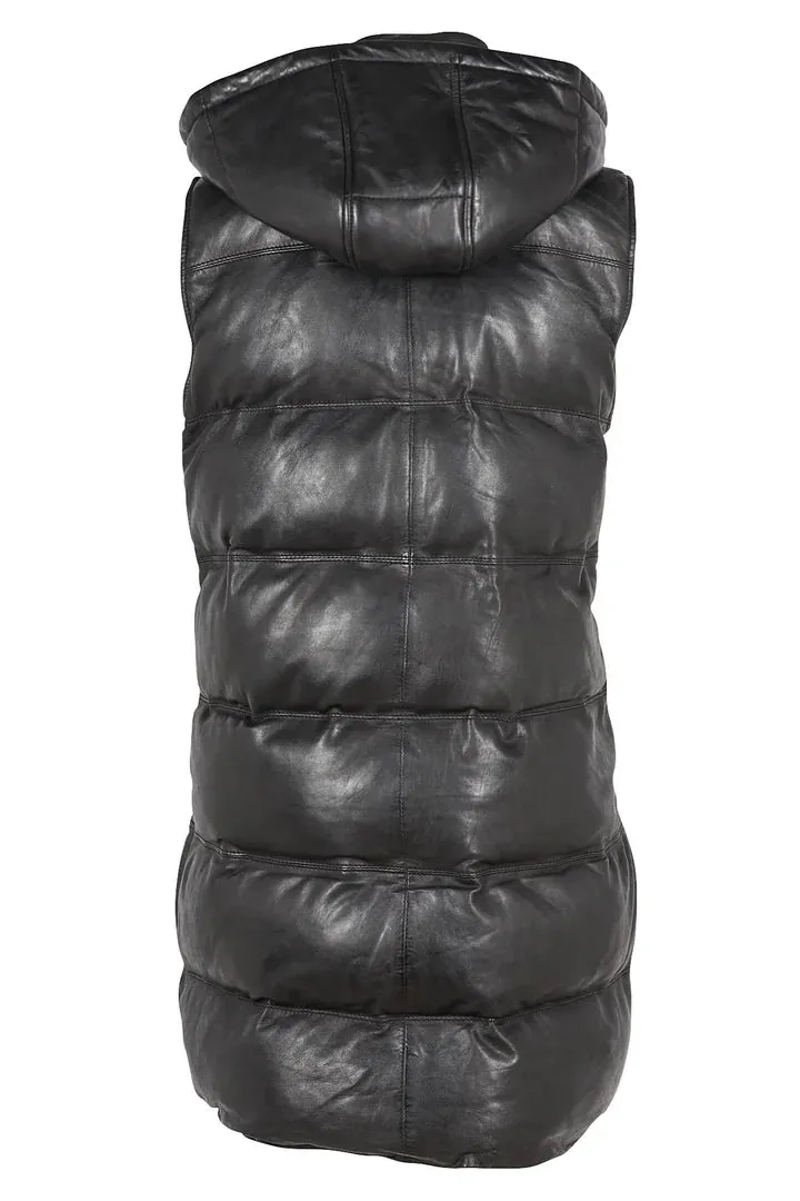 Mauritius Long Leather Puffer Vest