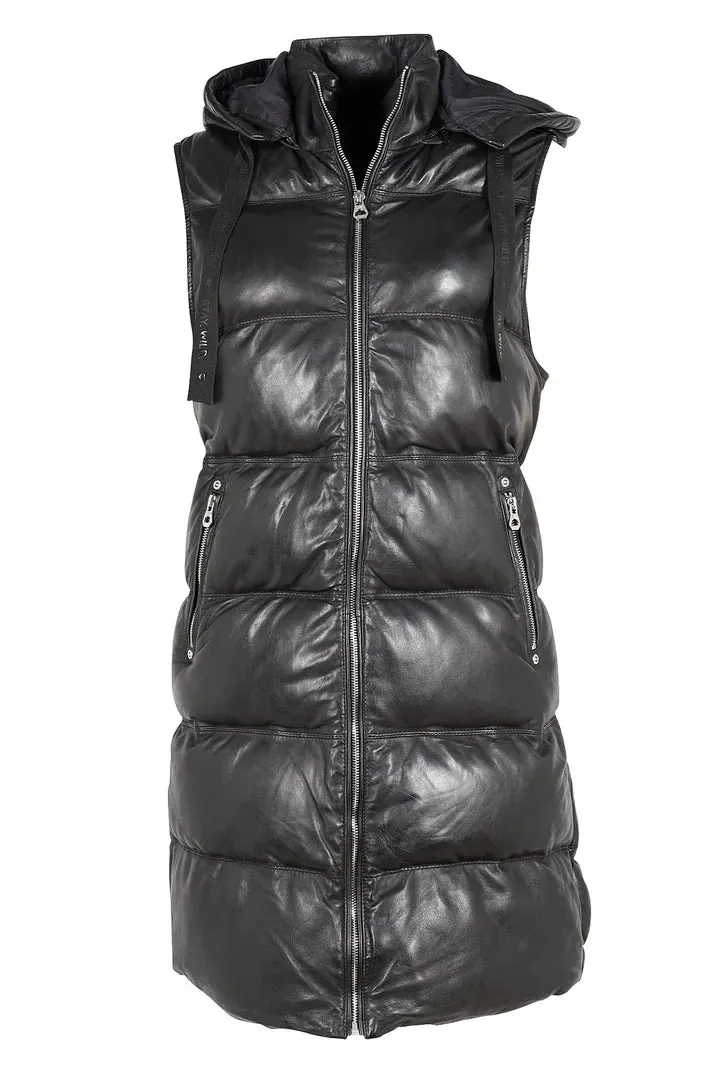 Mauritius Long Leather Puffer Vest