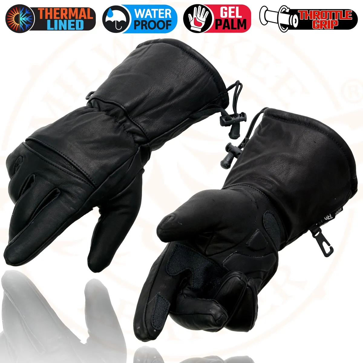 Milwaukee Leather Men's Black Gauntlet Motorcycle Hand Gloves-Black