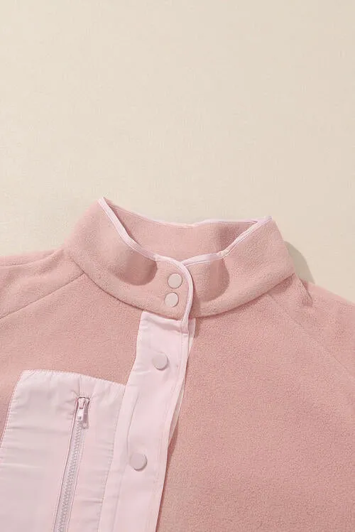 Mock Neck Snap Button Jacket with Pocket