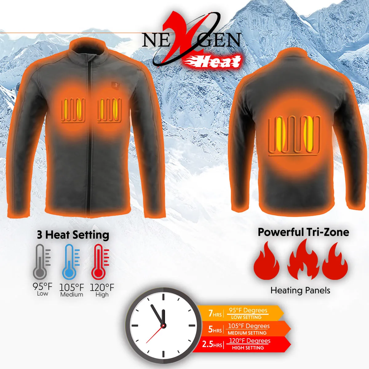 Nexgen Heat MPM1762SET Men’s Soft Shell Heated Jacket - Grey Standup Collar Jacket for Winter with Battery Pack