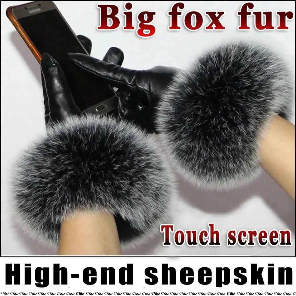 Sheepskin Fox Fur Gloves Women | Genuine Leather | Fashionable Wrist Length | Warm & Beautiful