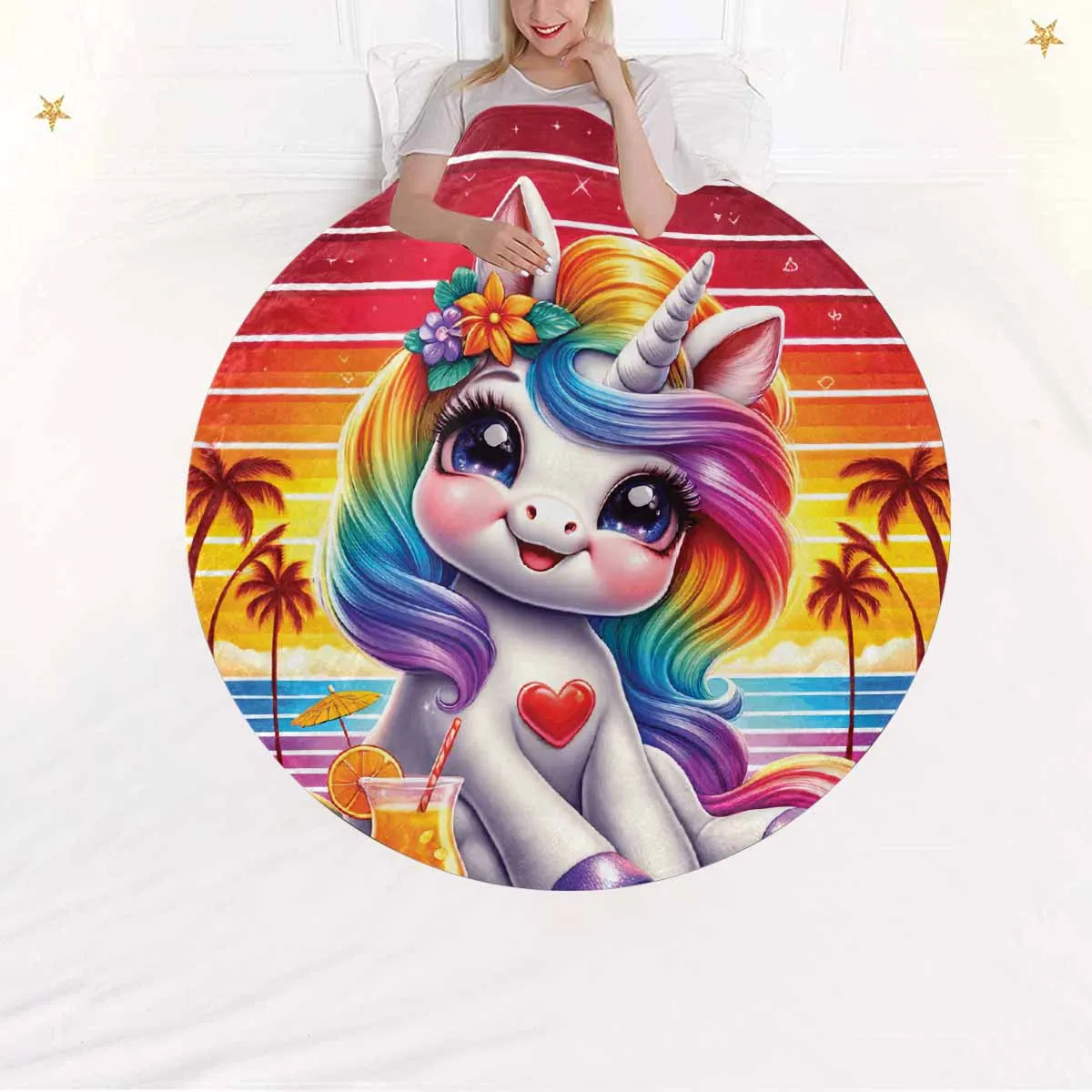 Unicorn_Awd35132  Circular Micro Fleece Blanket 60"