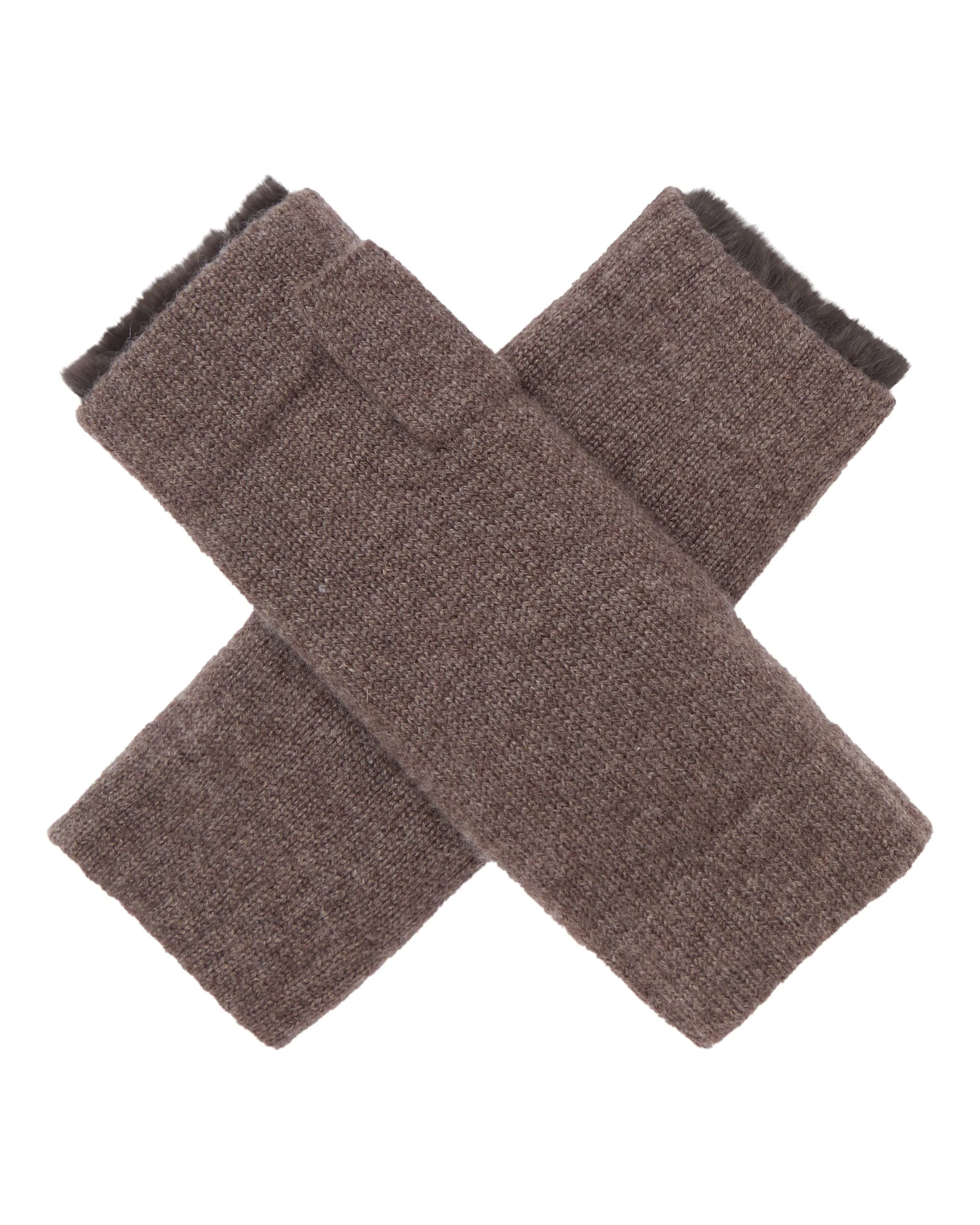 Unisex Fur Lined Fingerless Cashmere Gloves Biscotti Brown