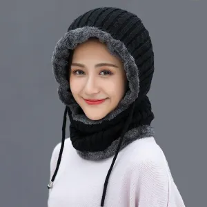 Woman Thick Warm Knitted Windproof  Beanies and Mask Balaclava