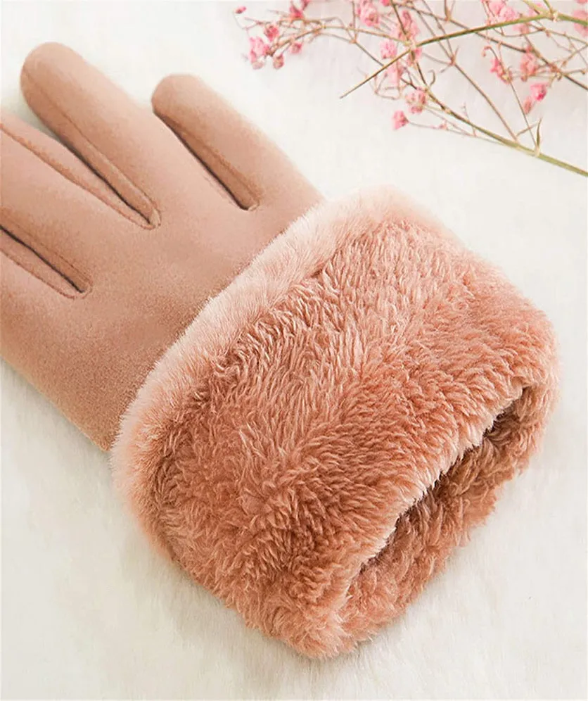 Women Winter Gloves Warm Ladies Touch Screen Gloves Suede Buckle