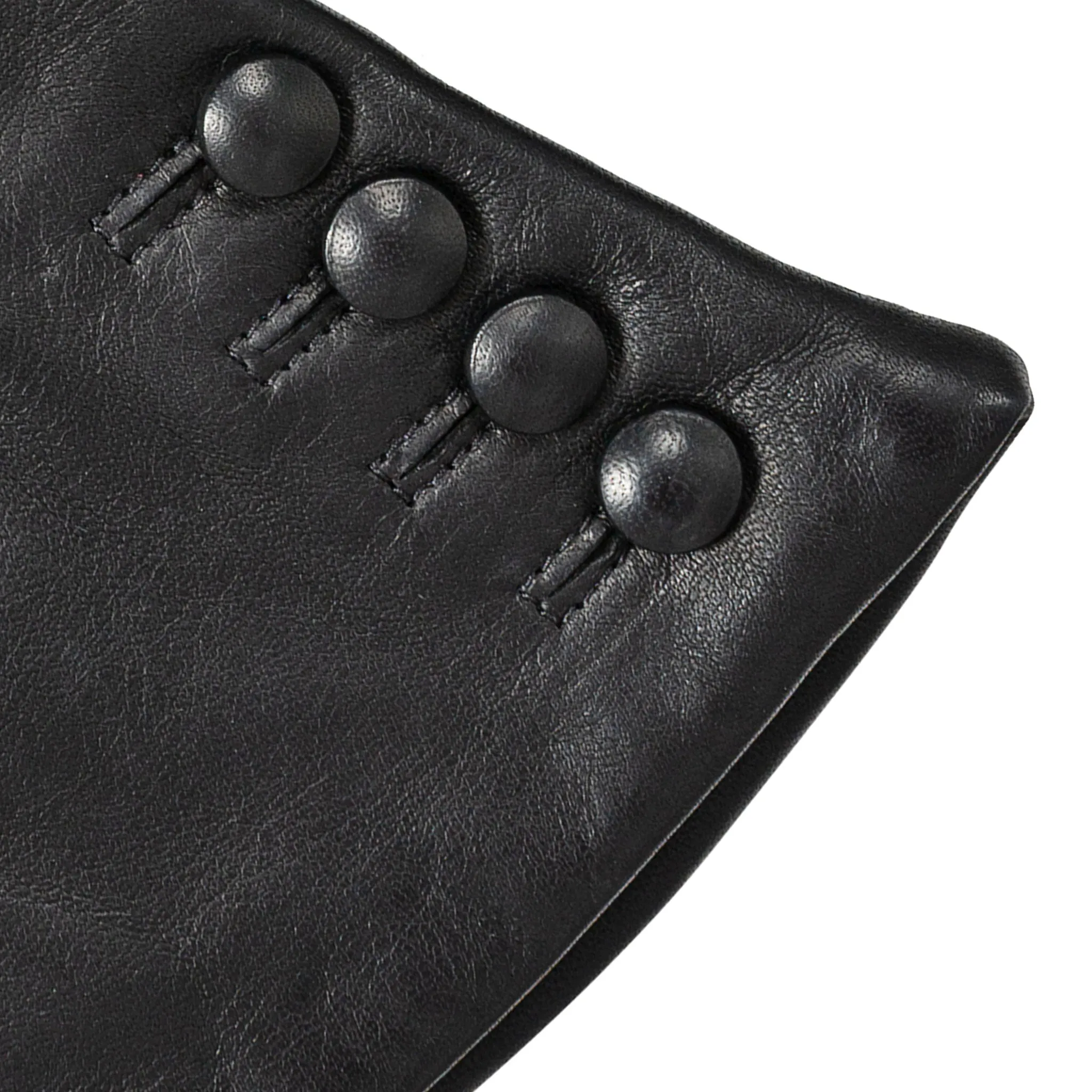 Women’s Touchscreen Three-Point Cashmere-Lined Leather Gloves with Buttons