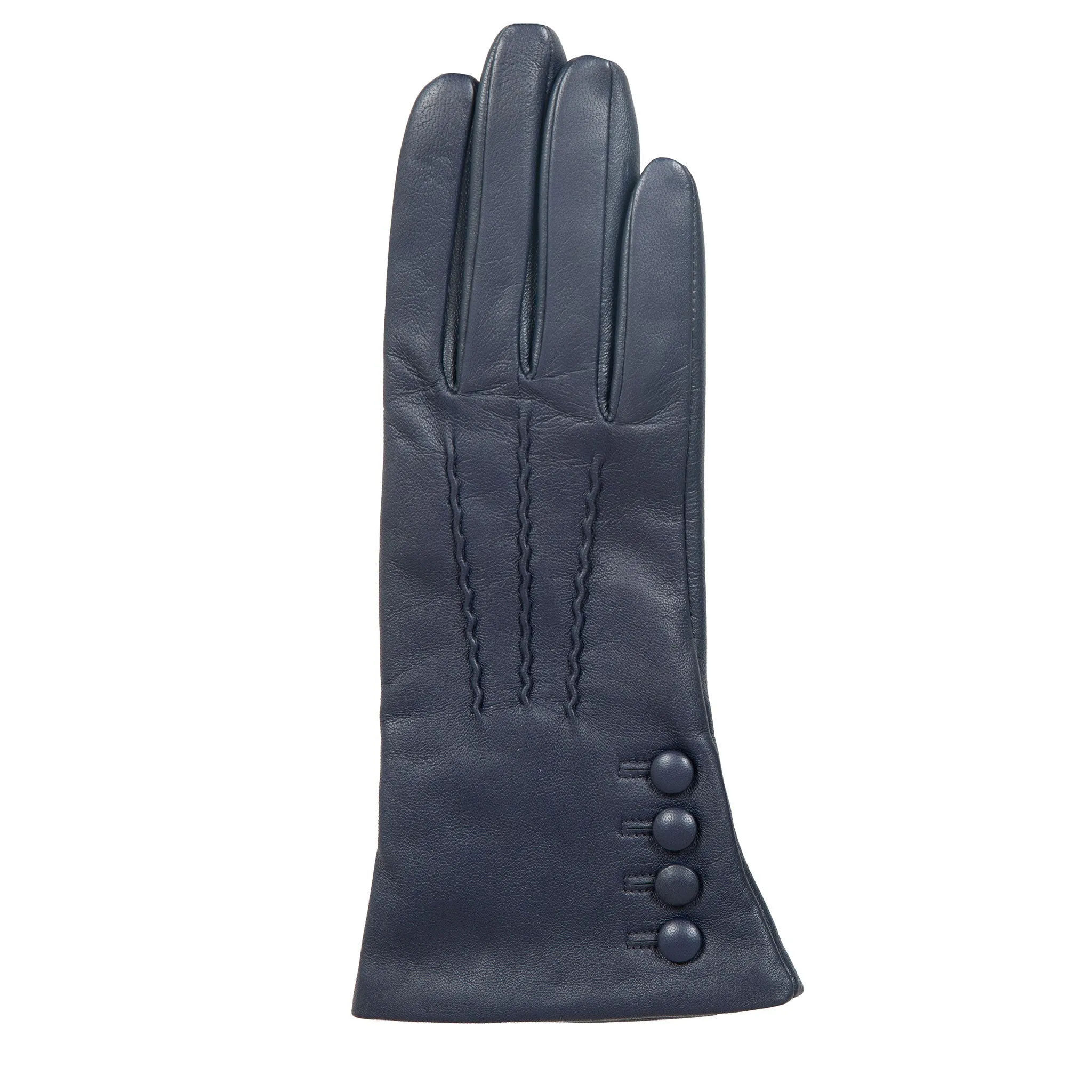 Women’s Touchscreen Three-Point Cashmere-Lined Leather Gloves with Buttons