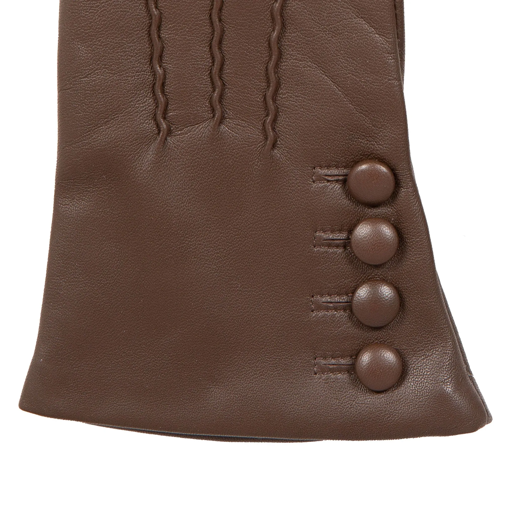 Women’s Touchscreen Three-Point Cashmere-Lined Leather Gloves with Buttons