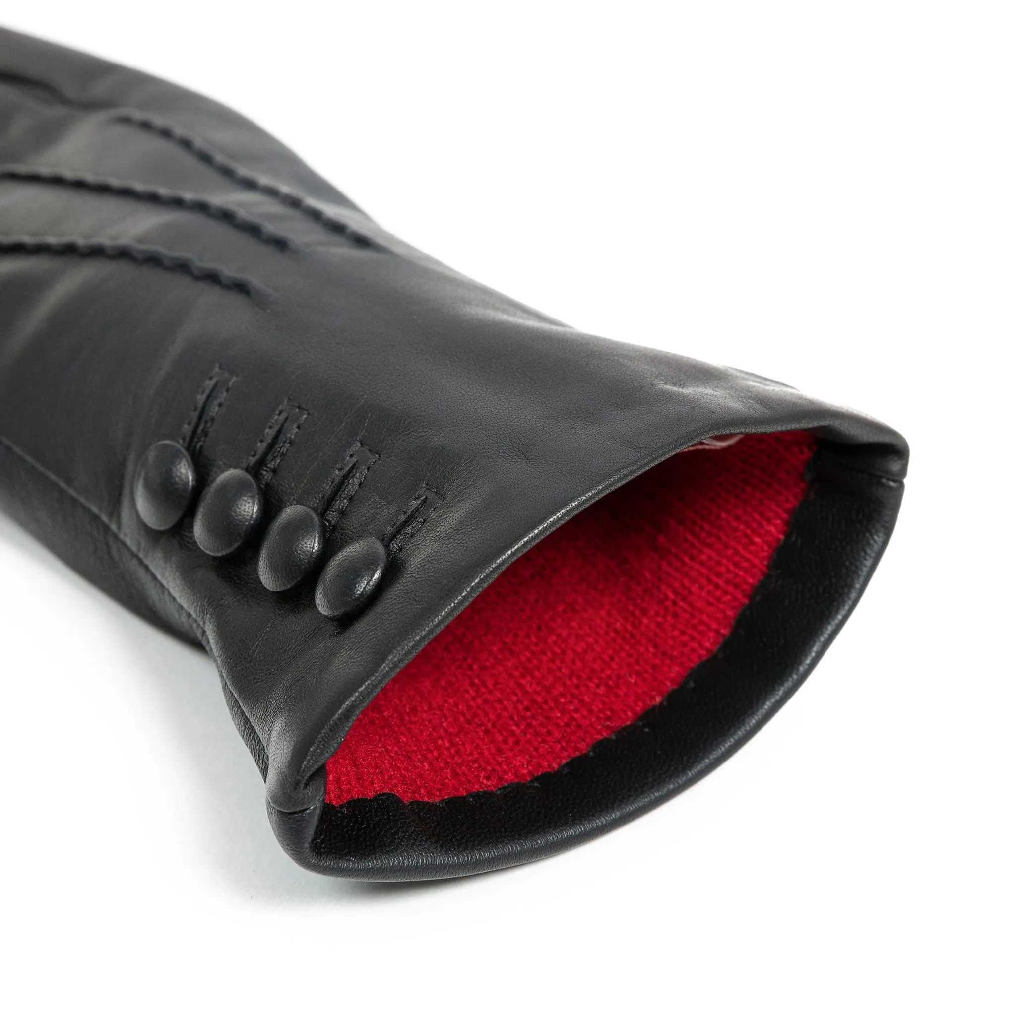 Women’s Touchscreen Three-Point Cashmere-Lined Leather Gloves with Buttons